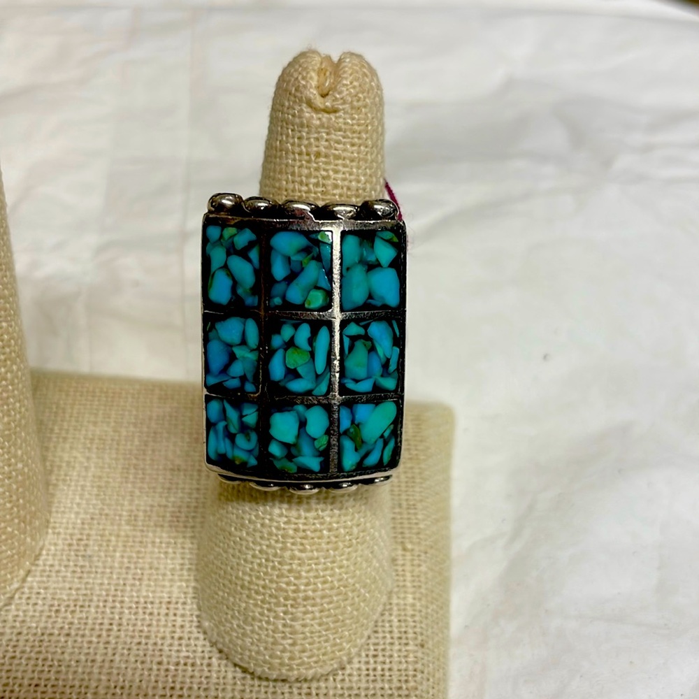 Sterling Silver and Turquoise Navajo Unisex ring with Adjustable Fitting.